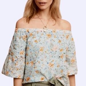 LAIA Ashtabula Floral Embroidered Off Shoulder Ruffle Sleeve Blouse Top SZ S EUC